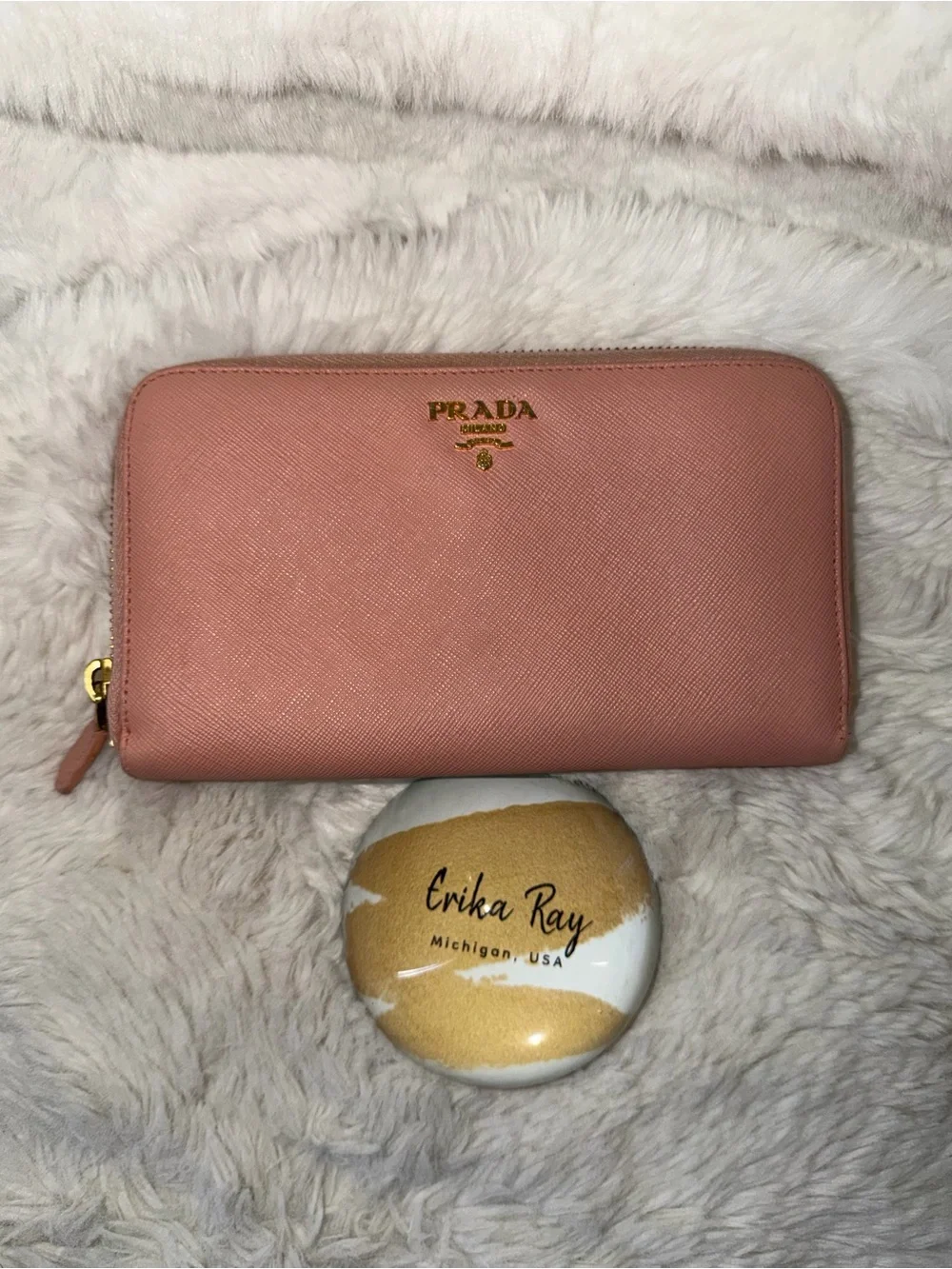 Prada Pink Saffiano Zip Wallet- PRELOVED CONDITION